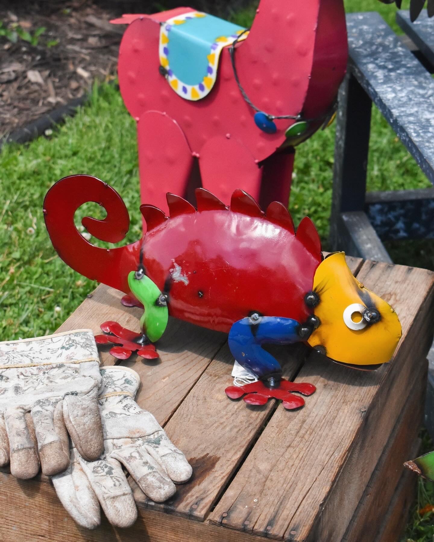 Colorful Metal Chameleon Garden Statue - Large