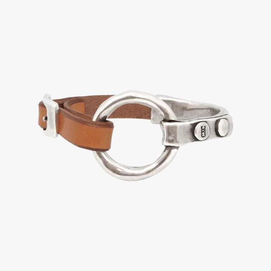 Silver Bracelet with Camel Leather