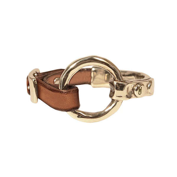 Gold Bracelet with Camel Leather