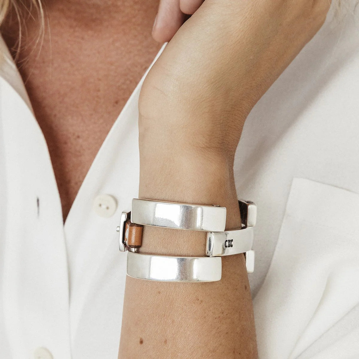 Balance Leather Bracelet - Silver