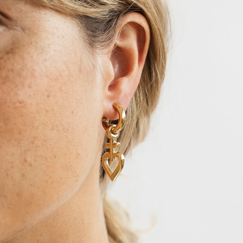 Cross Heart Hoop Earrings – Gold