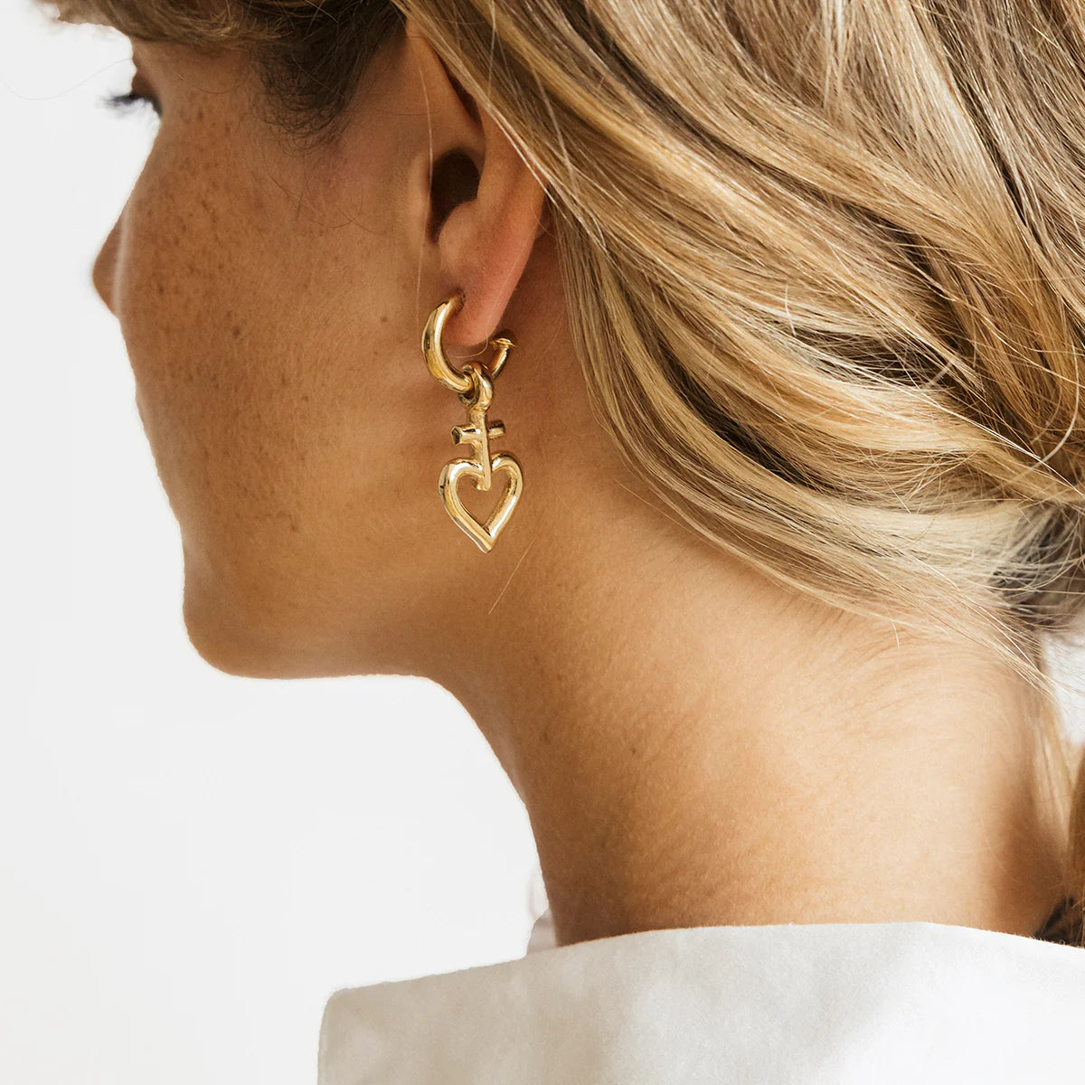 Cross Heart Hoop Earrings – Gold