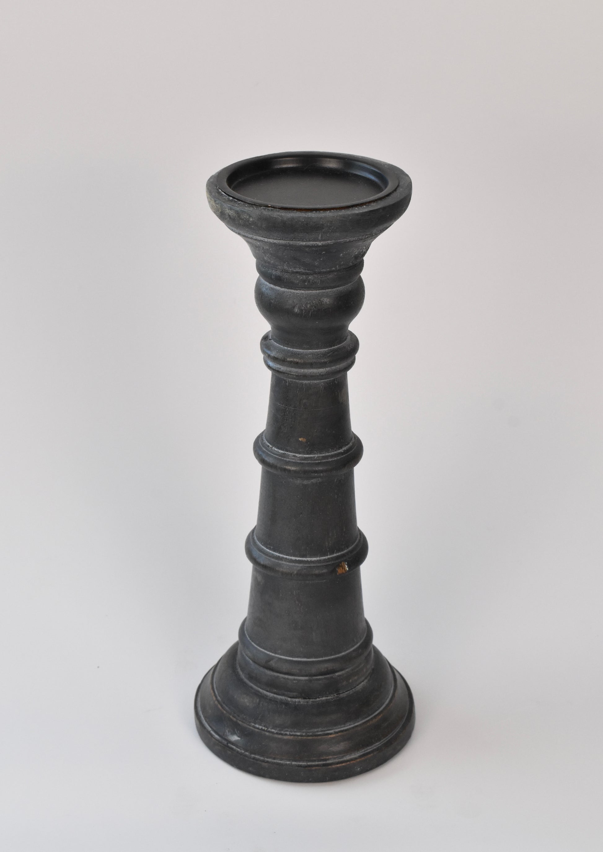 Charcoal Wood Pillar Candle Holder 9"