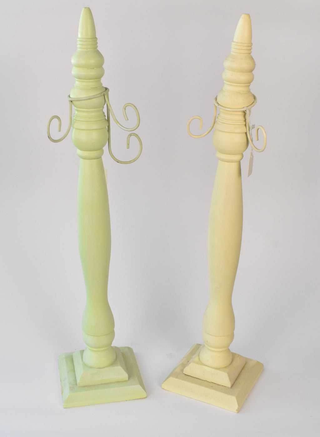 Vintage-Inspired Pale Yellow Taper Holder with Scroll Arms