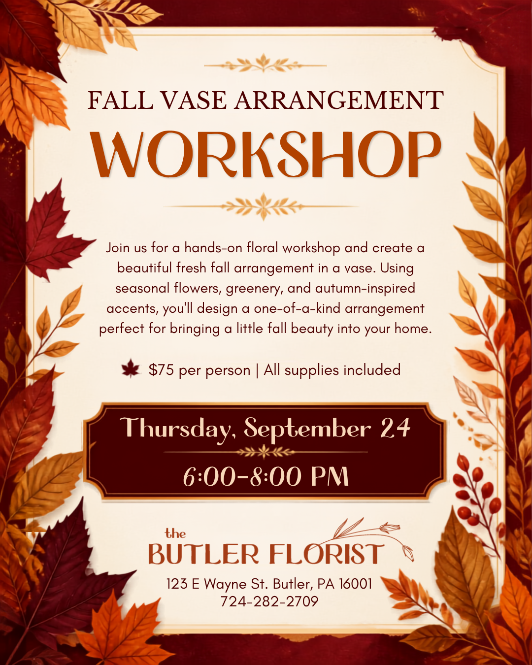 Fall Vase Arrangement Workshop
