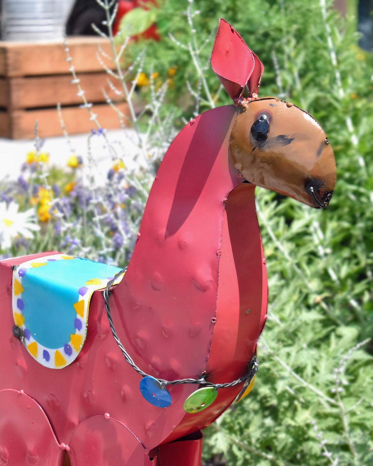 Whimsical Pink Metal Garden Llama – Hand-Painted Outdoor Decor
