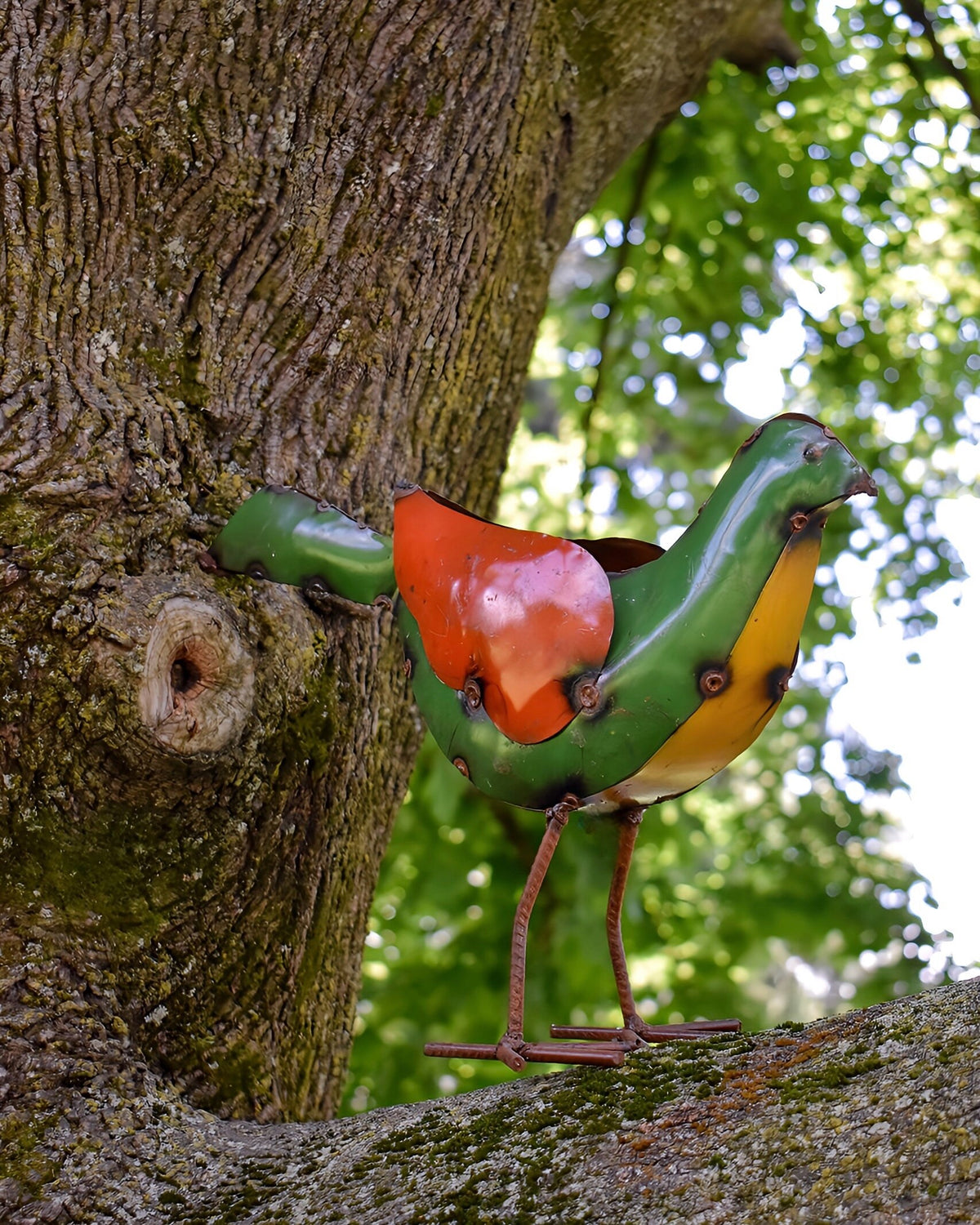 Orange & Green Metal Garden Bird – Whimsical Outdoor Decor