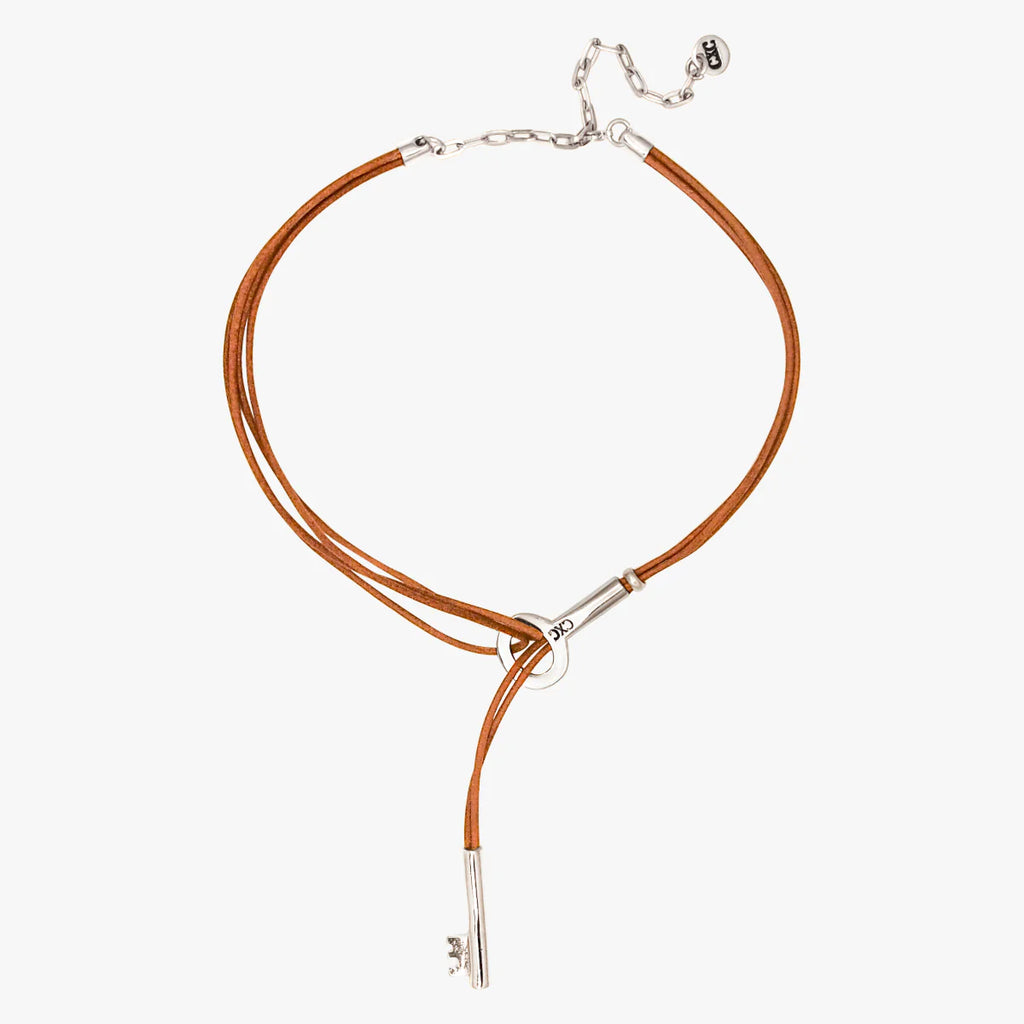 Leather Sliding Key Collar - Silver