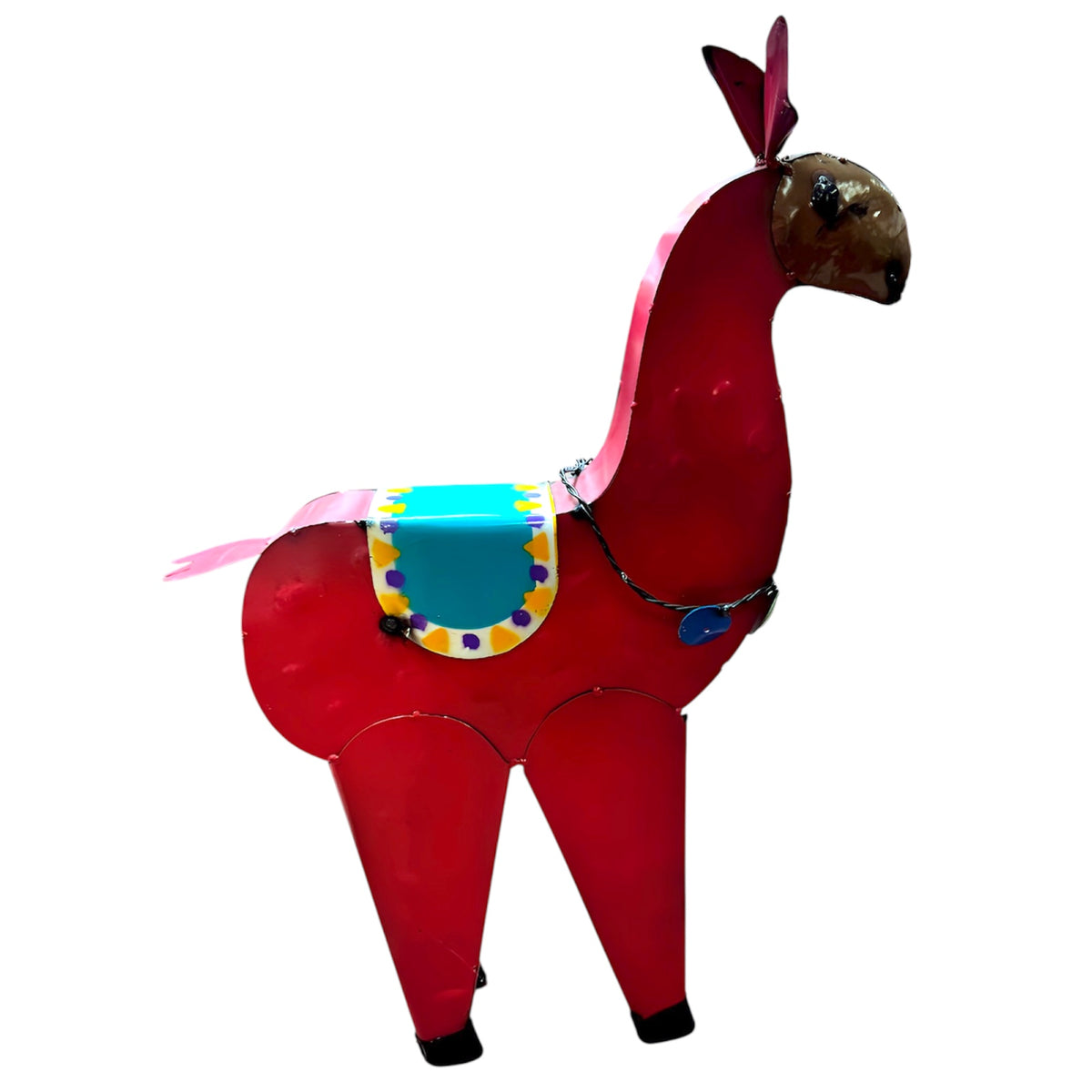 Whimsical Pink Metal Garden Llama – Hand-Painted Outdoor Decor