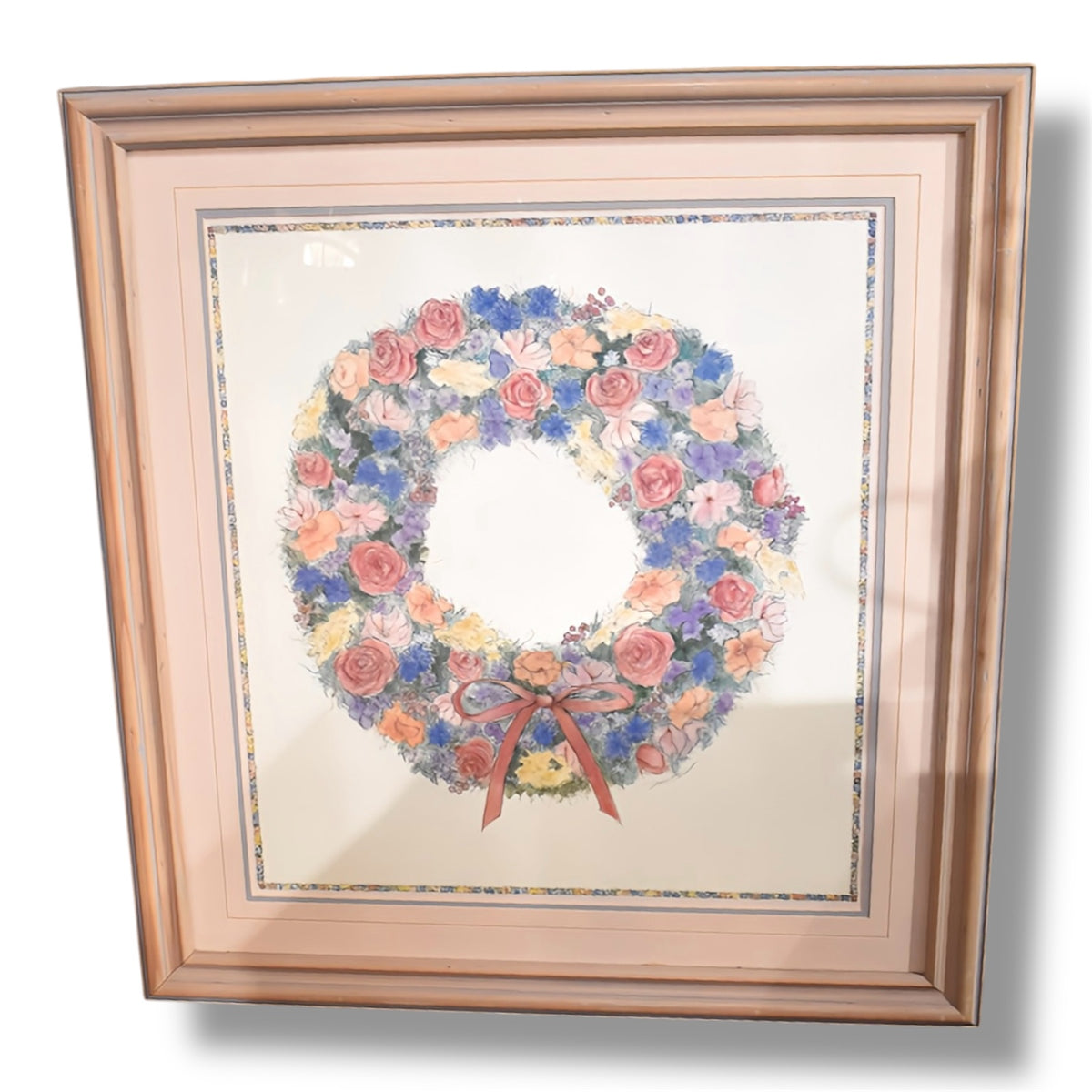 Vintage Pink & Blue Wreath Art Print