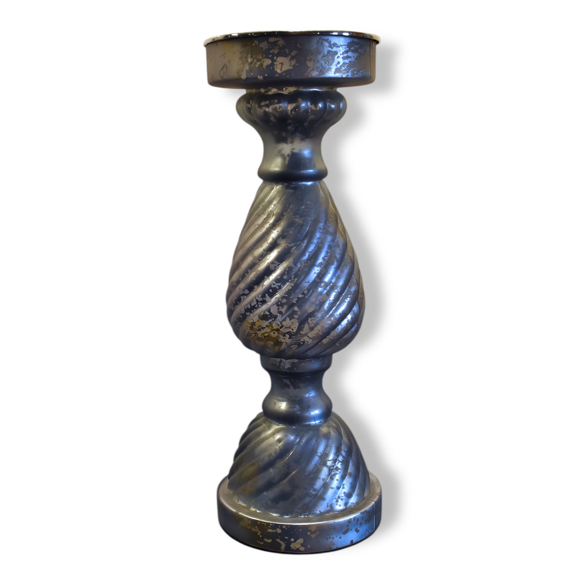 13" Gray Swirl Mercury Glass Candle Holder