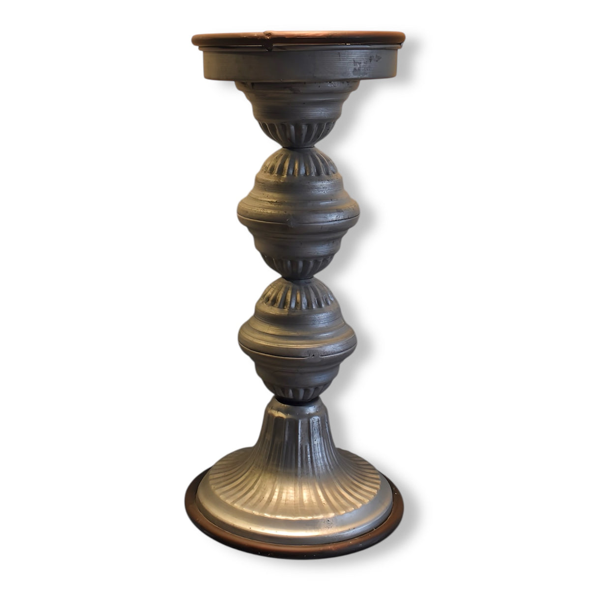 Silver Ridged Pedestal Candle Holder