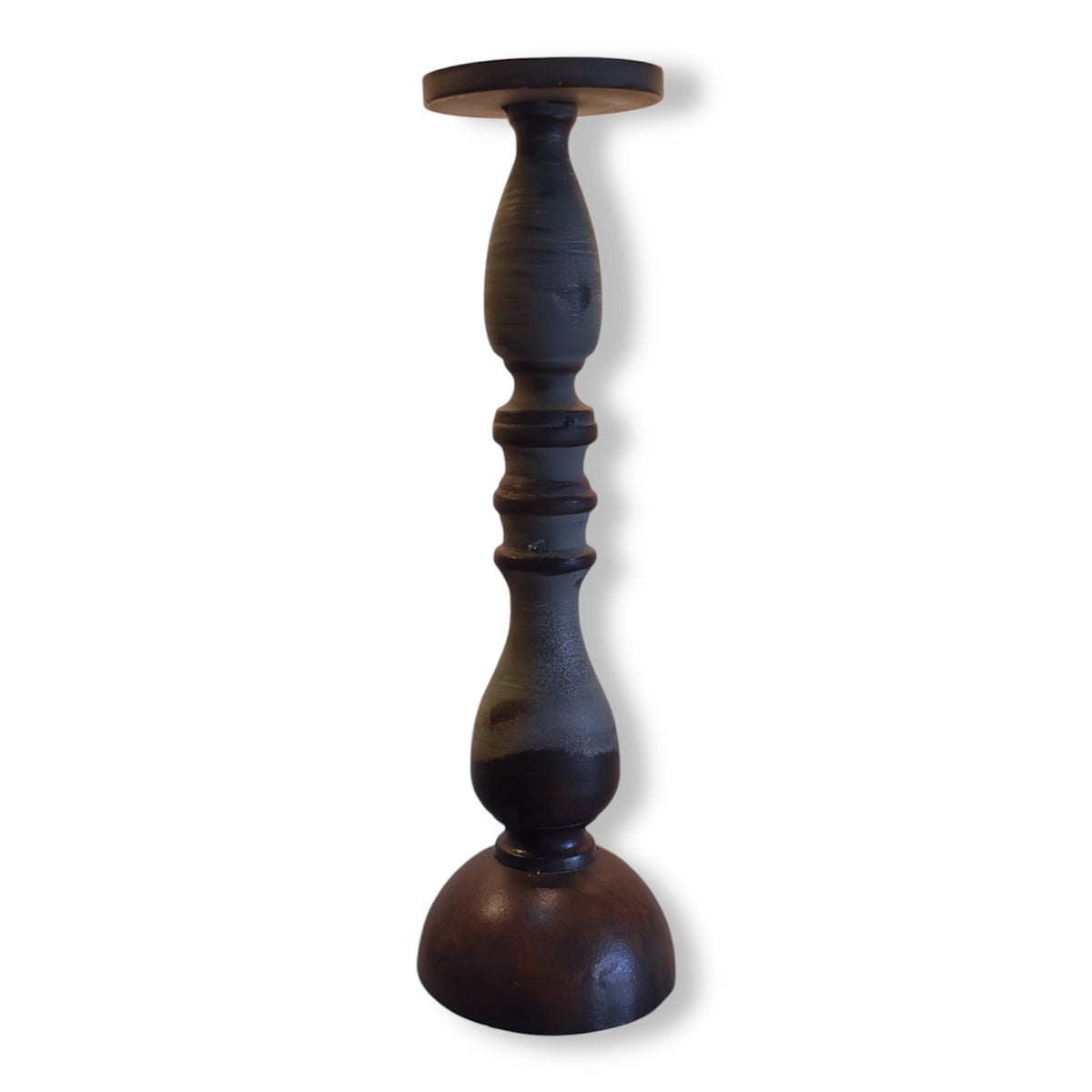 Tall Wood-Tone Tapered Candle Holder
