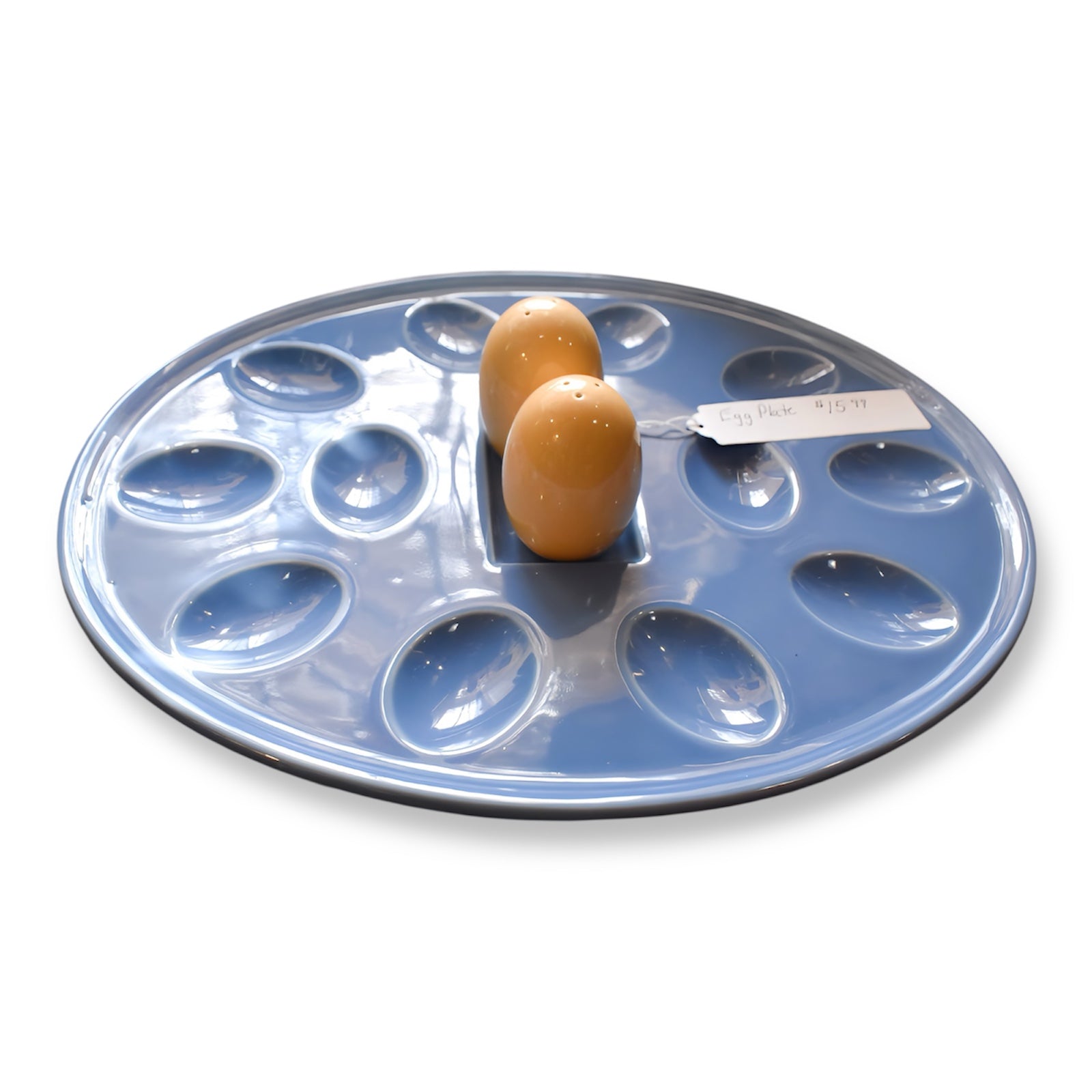 Blue Egg Platter with Salt & Pepper Shakers