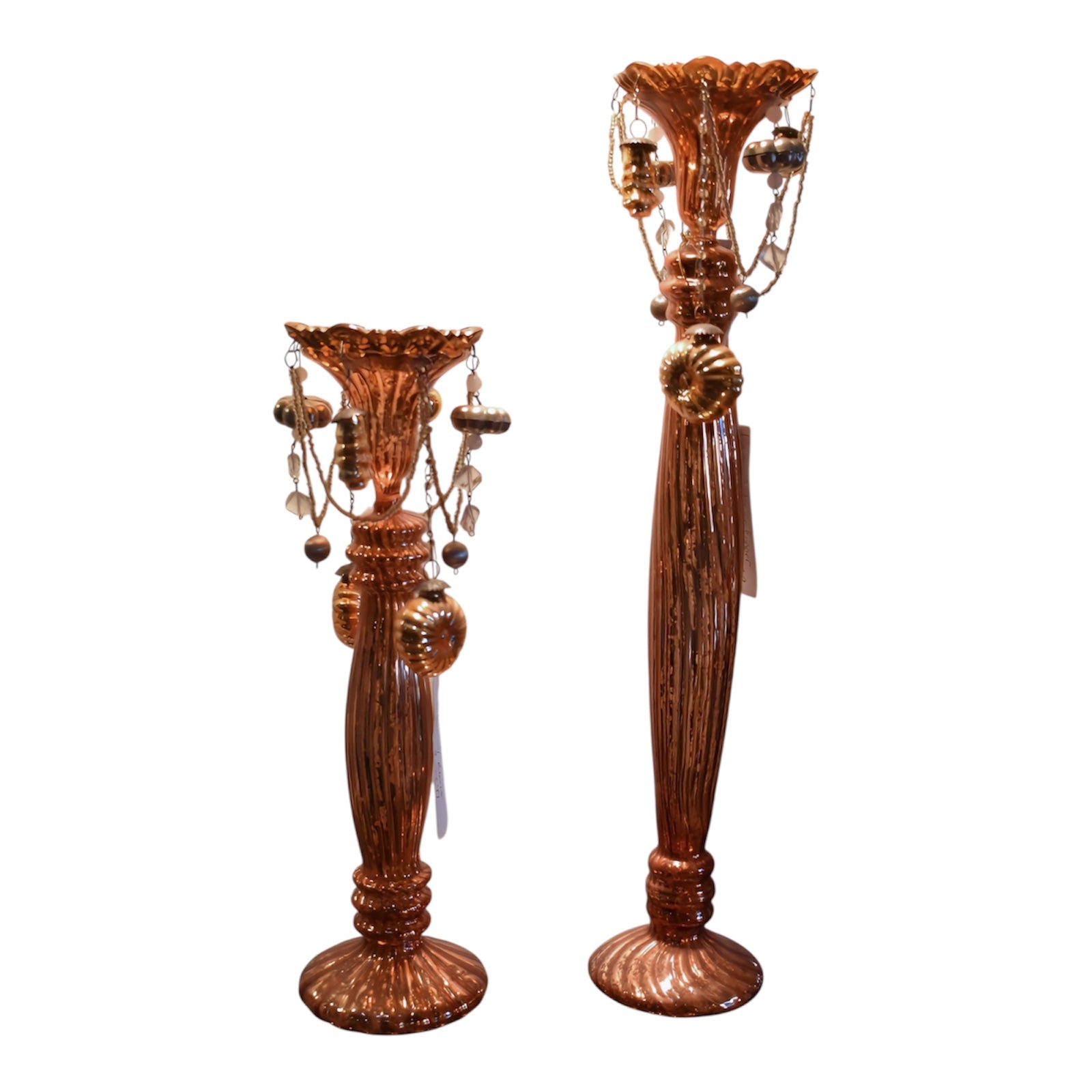 Large Antique Copper Candle Holder w/ Bobeche