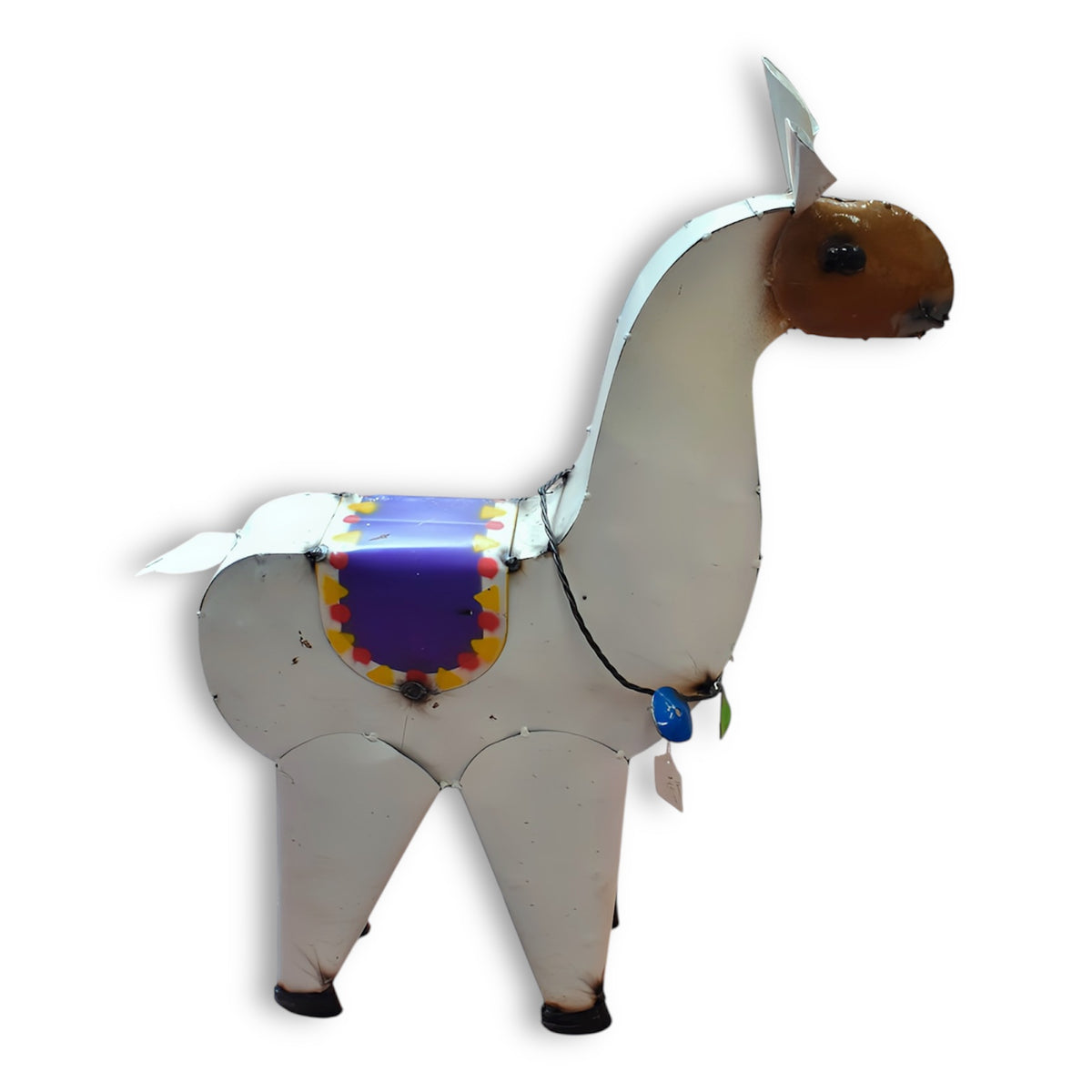 Whimsical White Metal Garden Llama – Hand-Painted Outdoor Decor