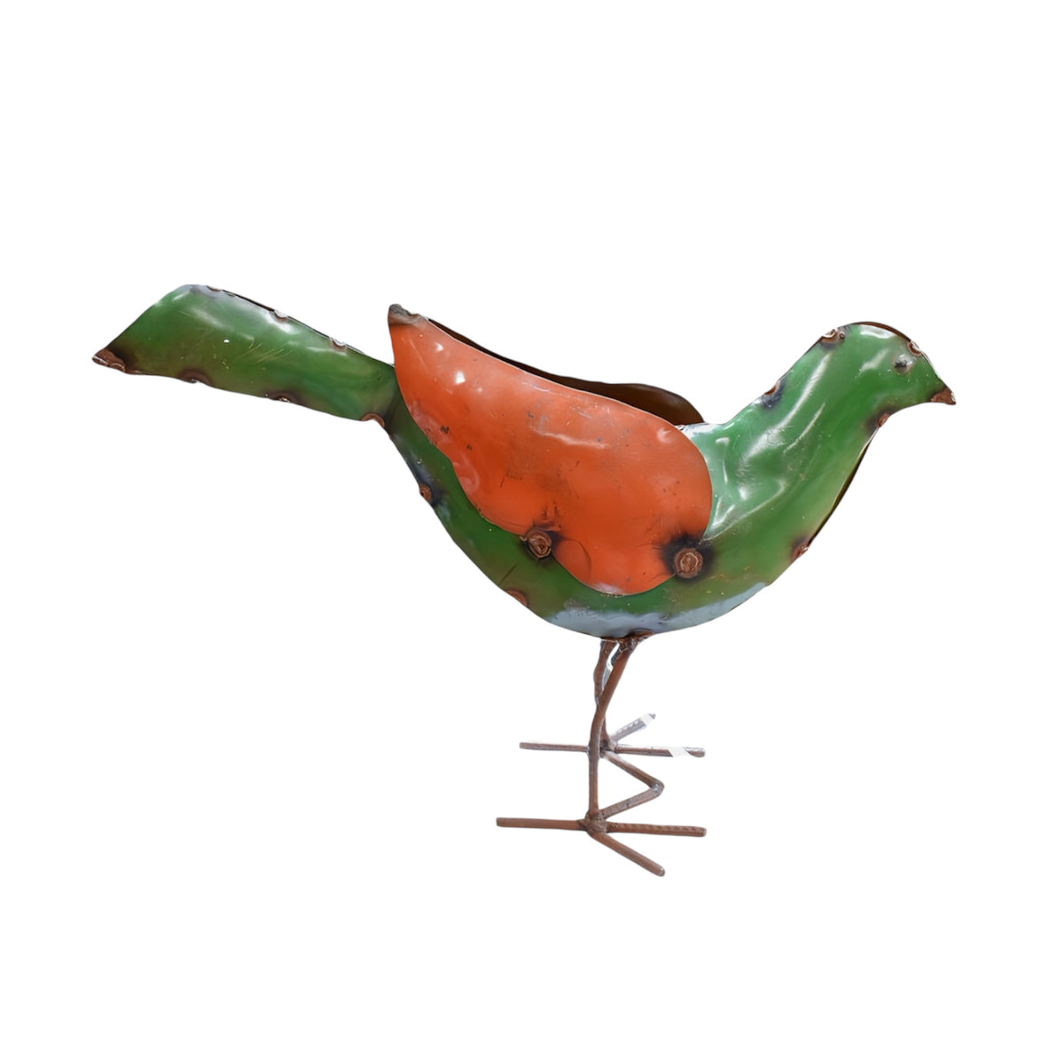 Orange & Green Metal Garden Bird – Whimsical Outdoor Decor