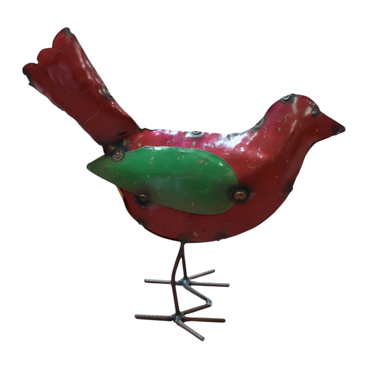 Red & Green Metal Garden Bird – Whimsical Outdoor Decor