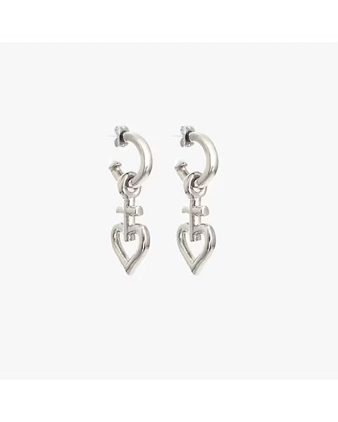 Cross Heart Hoop Earrings - Silver