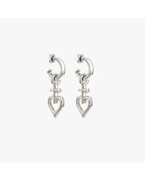 Cross Heart Hoop Earrings - Silver