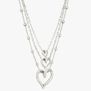 Layered Hearts Necklace - Silver