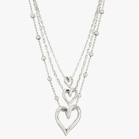 Silver Plated Layered Hearts Necklace