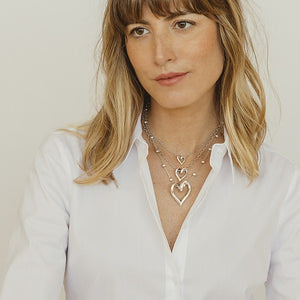Layered Hearts Necklace - Silver